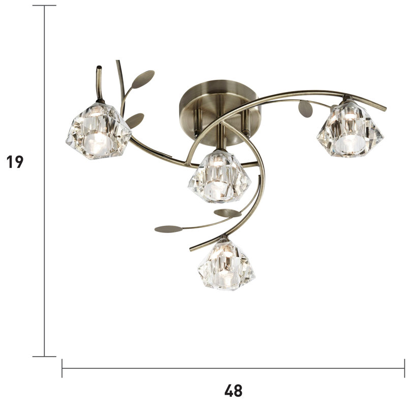 Alan Glass Semi Flush Mount, Antique Brass