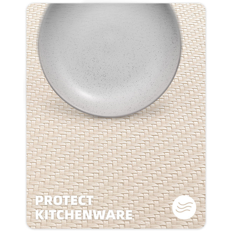 Jendrik Solid Color Synthetic Water Resistant Anti-Fatigue Kitchen Mat, Beige, 17" x 59" & 17" x 59"