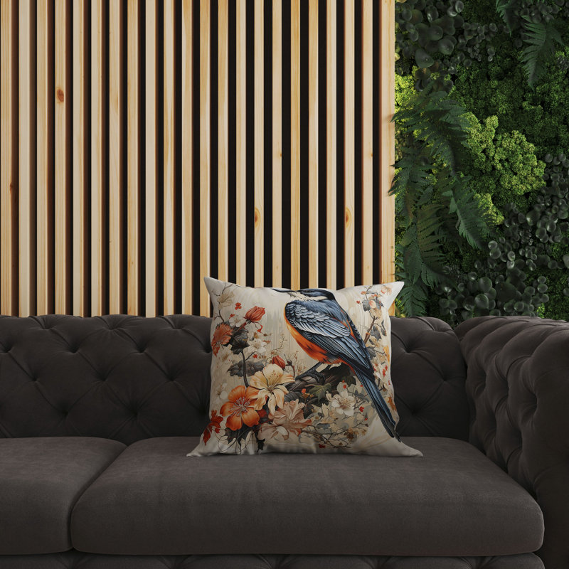 Coussin décoratif réversible Feathered Floralscapes, Bleu/orange, H 16 po x l 16 po