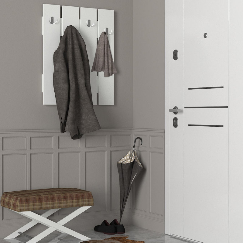 Modern White Hall Stand with Hanging Coat Rack & Multiple Shelves, 25.6 x 31.5 x 1.4 inches | 100% Melamine Coated Particle Board, Durable & Stylish | Wall-Mountable Design, Perfect for Entryways & Small Spaces