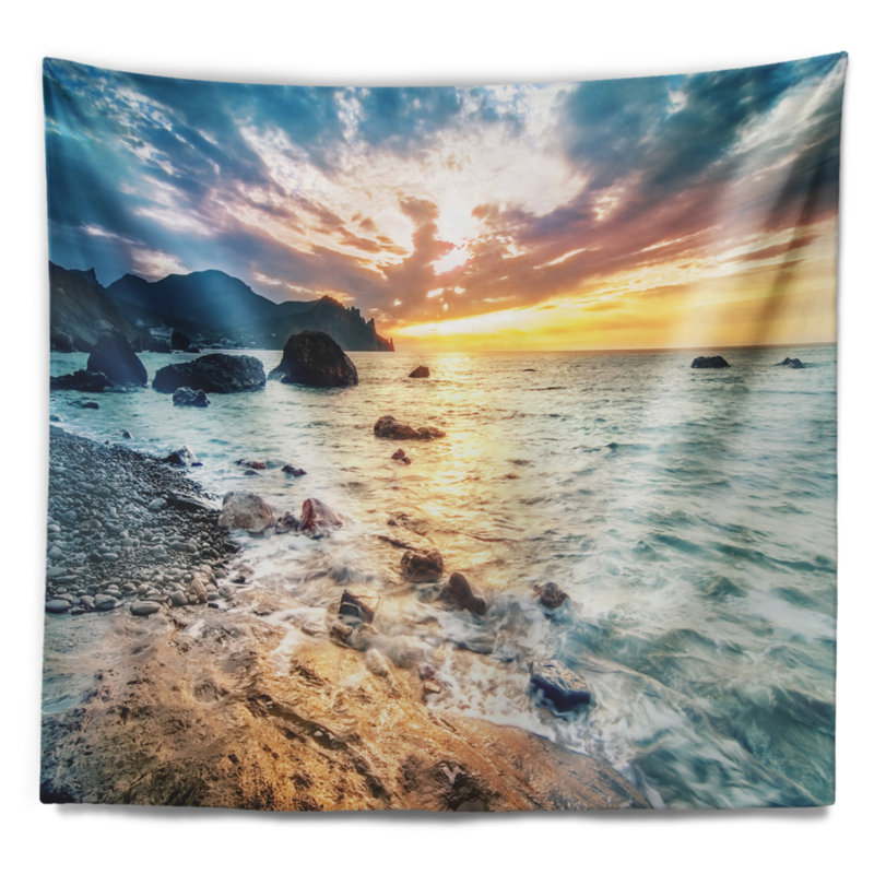 Tapisserie «Seashore Summer Sea» avec montagnes et vagues, H 50 po x l 60 po