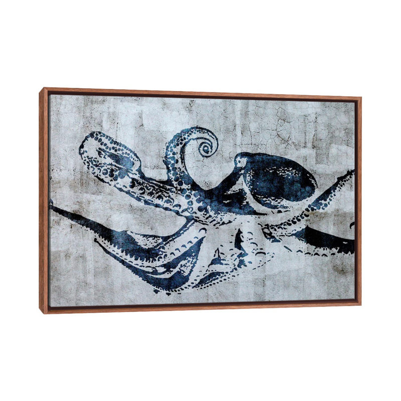 Impression d’art graphique, "Octopus Street art", H 40 po x l 60 po x 1,5 po, Toile avec cadre brun classique