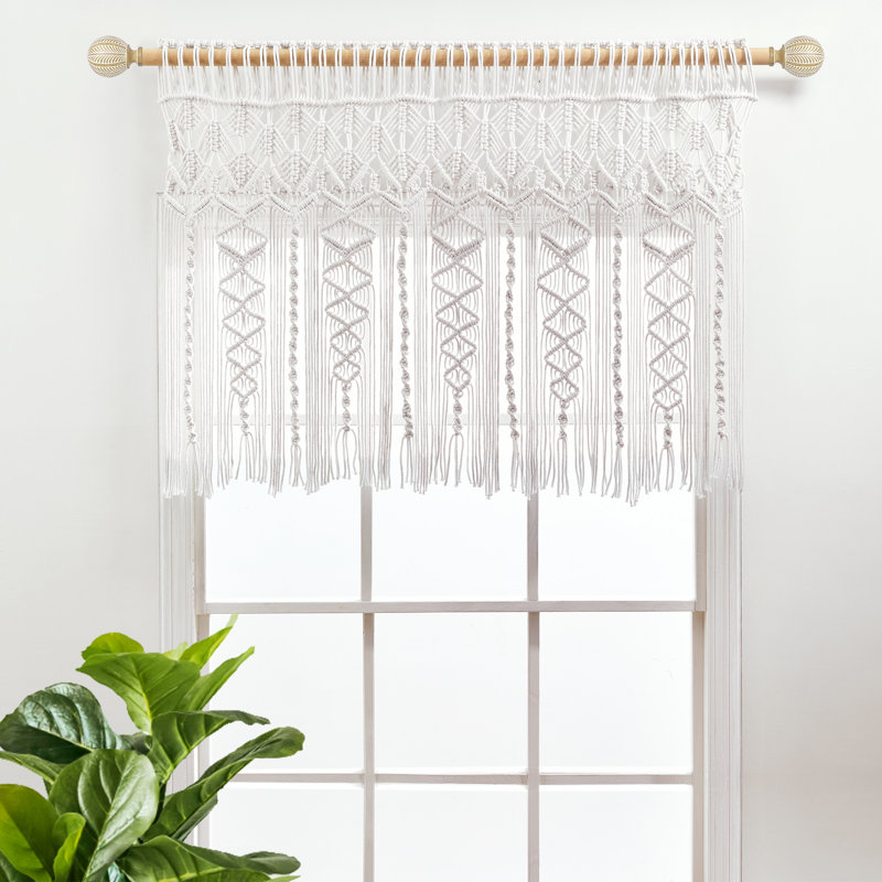 Boho Macrame Neutral Cotton Rod Pocket Window Valance