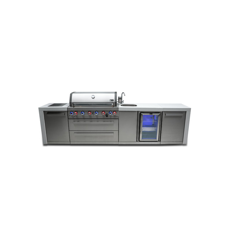 Mont Alpi 6-Burner Stainless Steel Outdoor Kitchen Island Gas Grill + Beverage Center