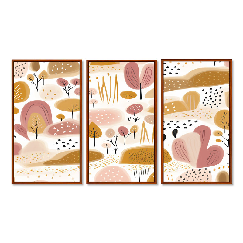 Endearing Trees and Hills - Botanicals, ensemble d'art mural, H 40 po x l 60 po x P 1 po, Cadre flottant brun