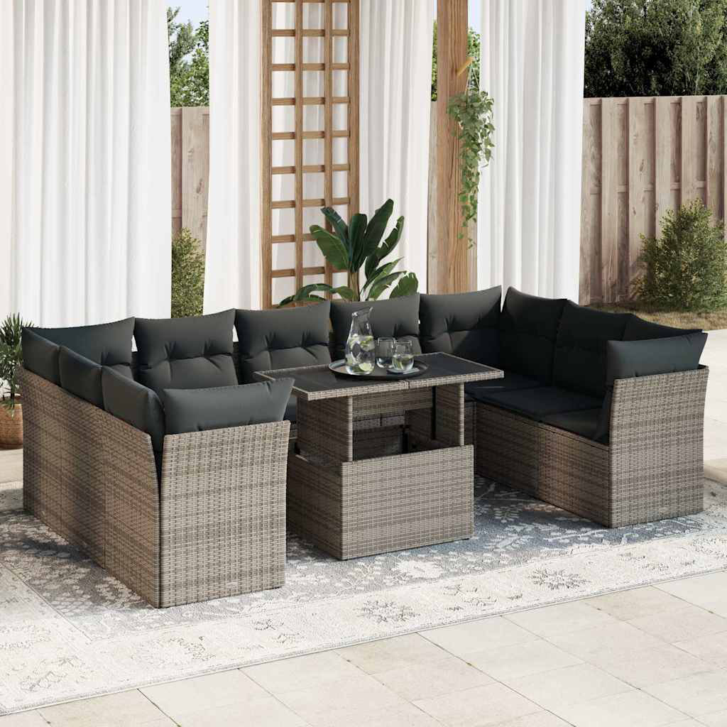 Vidaxl 10-Tlg. Garten-Sofagarnitur Mit Kissen Schwarz Poly Rattan