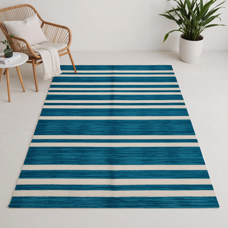 HorizontalStripes Blue Indoor and Outdoor Area Rug, Rectangle 5' x 7'