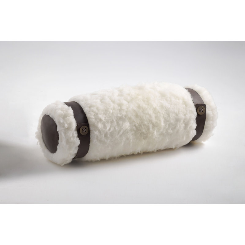 Churo Sheepskin Decorative Bolster Pillow, Bronze And Leather Details, In Stock