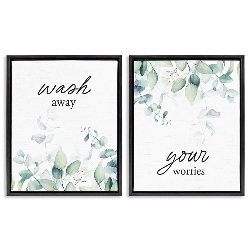 «Wash Away Your Worries Leaves», ensemble de 2 cadres flottants, Cadre flottant noir de jais, H 21 po x l 17 po