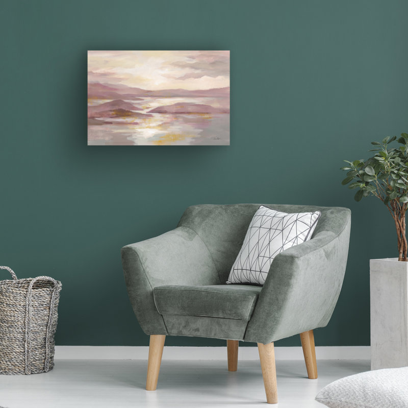 Pink and Gold Landscape Canvas Art with Wooden Frame