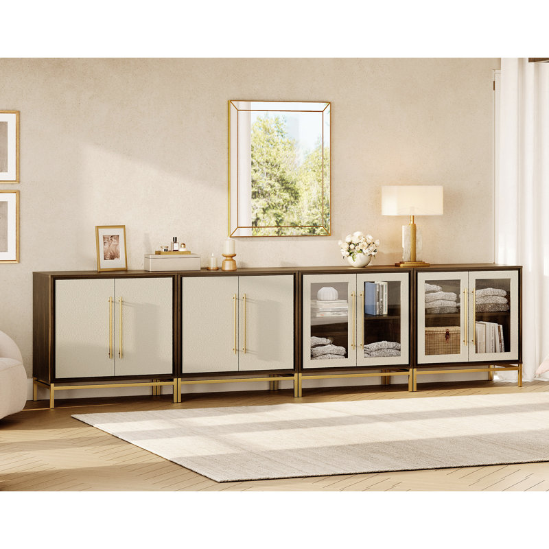Commode longue pour chambre WAMPAT avec surface texturée en cuir