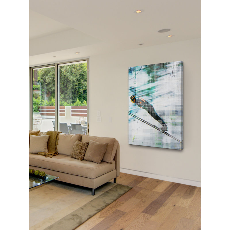 "Jump" par Parvez Taj - peinture sur toile tendue, H 12 po x l 8 po x P 1,5 po