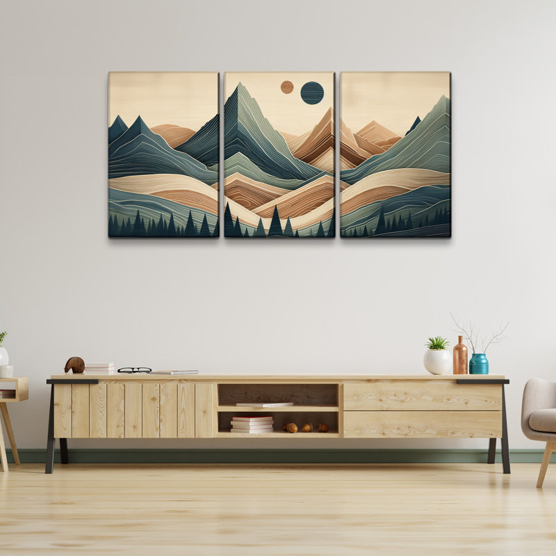 Abstrait grain de bois style bohème forêt de montagne 3 pièces, H 12 po x l 18 po x P 4,5 po