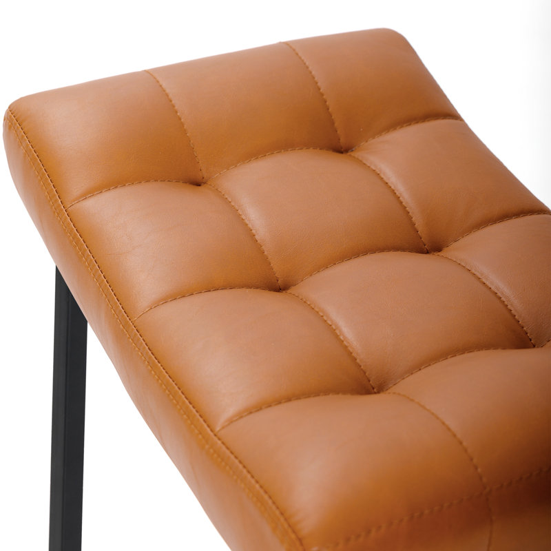24" Modern Backless Saddle Counter Height Bar Stools With Metal Frame for Kitchen Island, Light Brown Seat/Black Frame