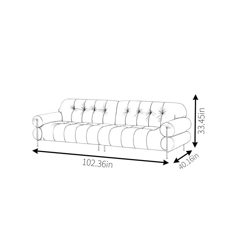 French Cloud Sofa, 33.45" H x 102.36" W x 40.16" D, 2