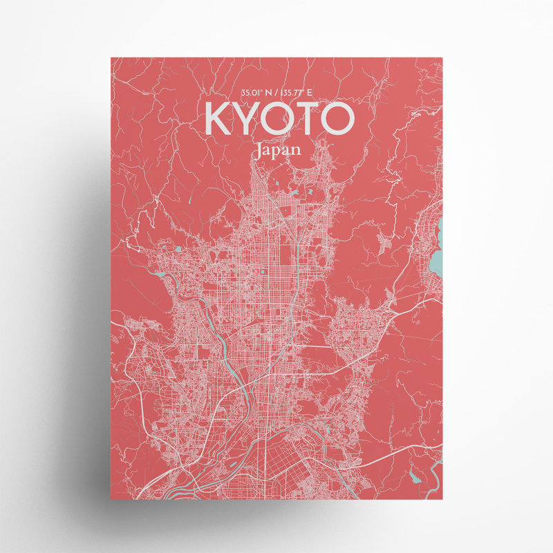 Kyoto City Map In Maritime - No Frame Print, 24cm H x 18cm W x 0.05cm D