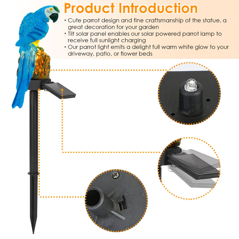 Blue Resin Solar Powered Parrot Garden Light with LED