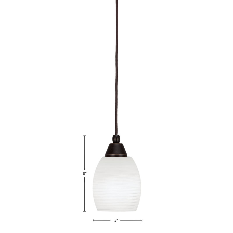 Mini-luminaire suspendu de n'importe quel modèle présenté dans une finition granit foncé avec verre de lin blanc de 5 po