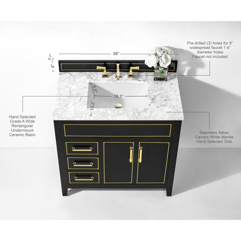 Aspen 36'' W Single Vanity, Black Onyx, Gold