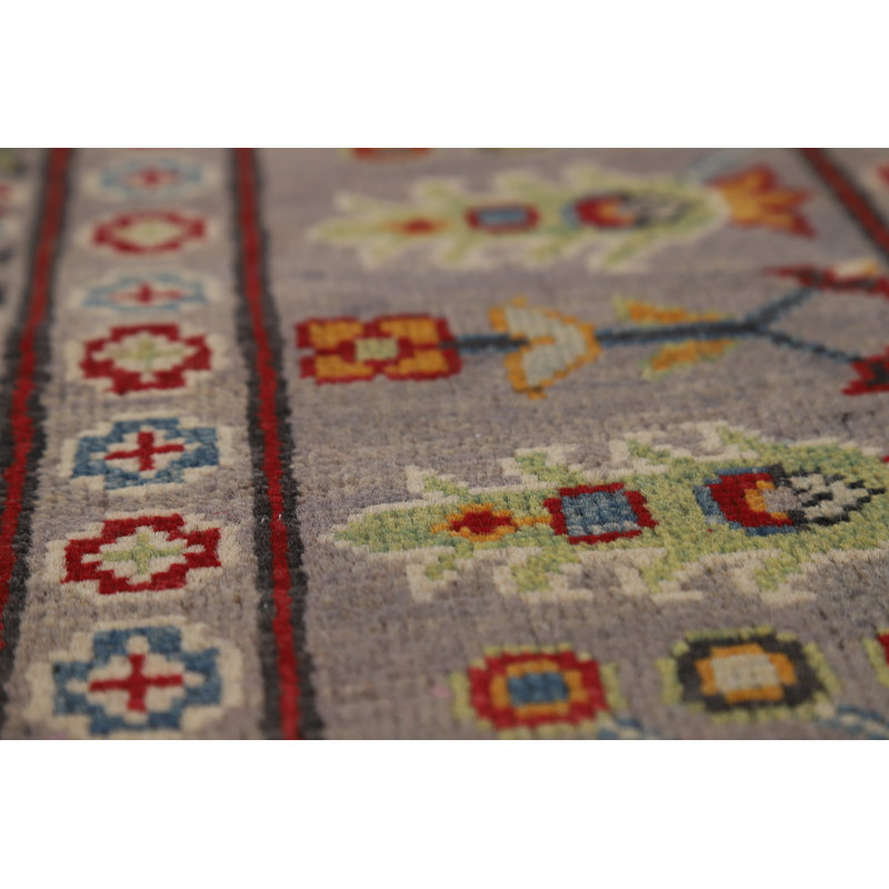 Geometric Gray Kazak Oriental Area Rug
