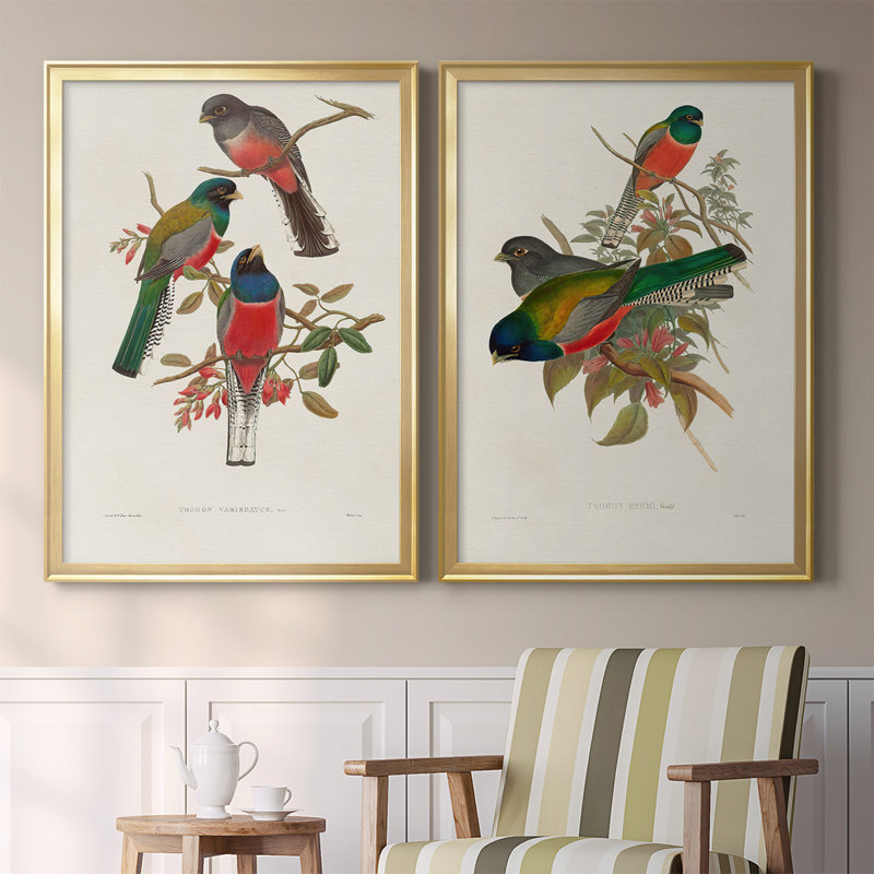Ensemble de 2 reproductions sur toile Elegant Trogons, Cadre doré, H 30,5 po x l 45 po x P 2,5 po