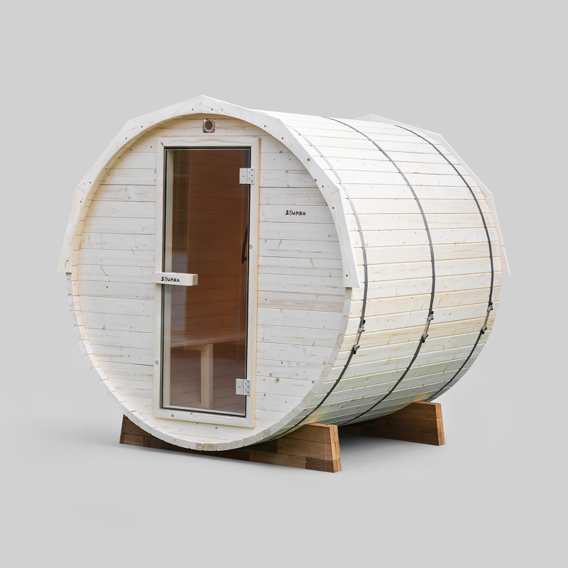 Outdoor Barrel Steam Sauna, 4 - Person Traditional Steam Sauna  with 220V, with Saunas Heater 
