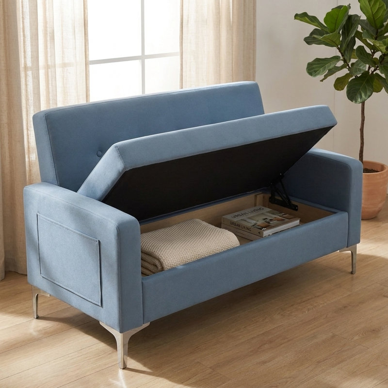 Canapé deux places Varlune 145 cm avec rangement, canapé moderne rembourré 2 places avec coussin, coussin à ressorts, pieds en métal argenté et capacité de charge de 159 kg.