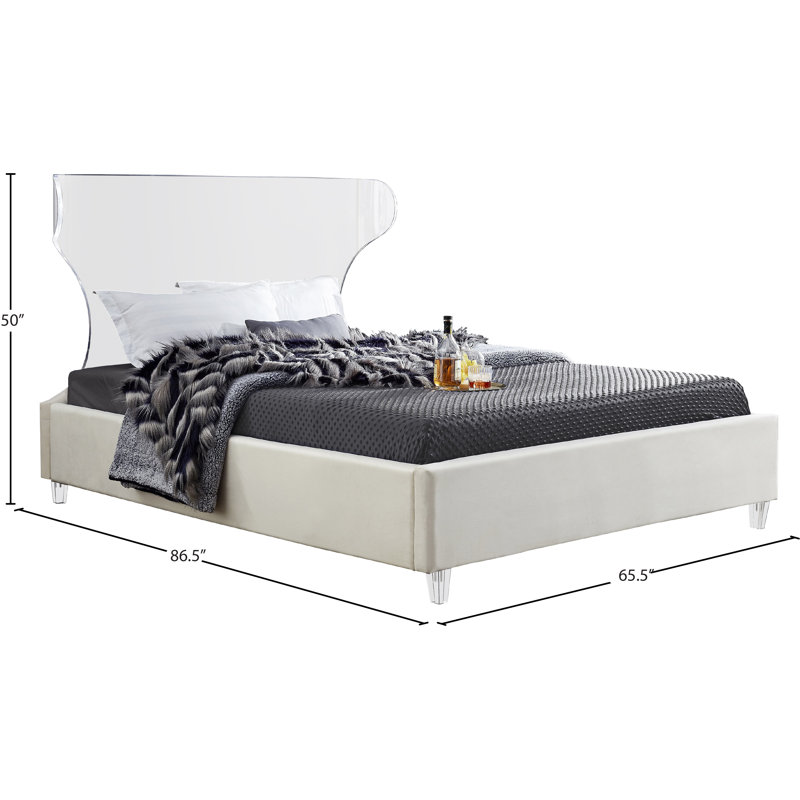 Ulm Upholstered Platform Bed, Queen, Cream Velvet