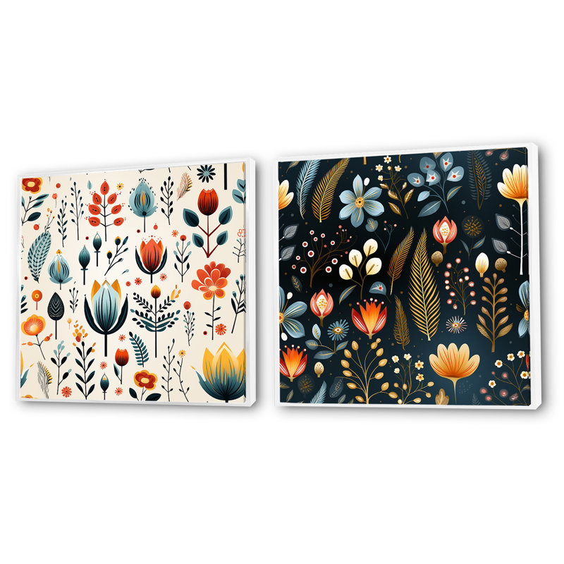 Havana - Ensemble de 2 collages carrés botaniques abstraits, Cadre flottant blanc, H 30 po x l 61 po