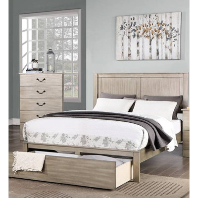 Très grand lit de style rustique avec tête de lit à deux panneaux, tiroir rectangulaire, contreplaqué de bouleau de pin argenté antique pour très grand lit, tête de lit et conception en bois