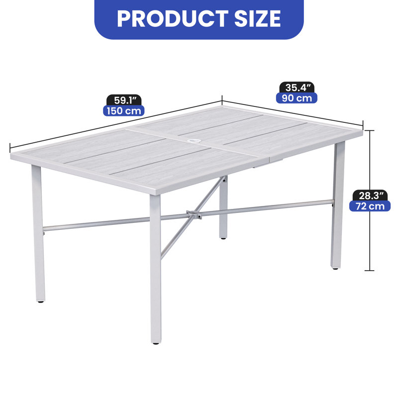 Silvaine Rectangular Wood Metal Outdoor Dining Table With Umbrella Hole , 59.1'' in. W 35.4'' in. D