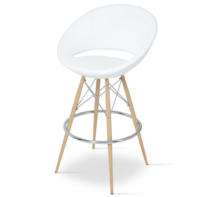 Tabouret Crescent, Cuirette blanche, Tubes naturels / tiges chromées
