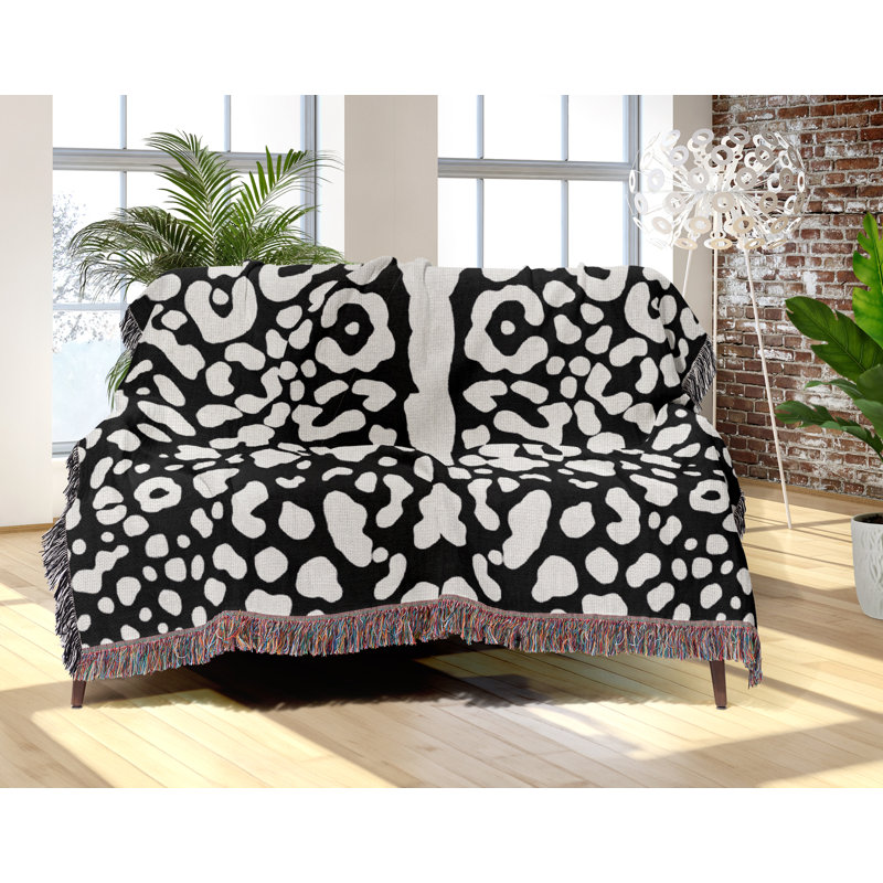 Jeté en coton Cheetah, 50 x 60, Noir Blanc cassé