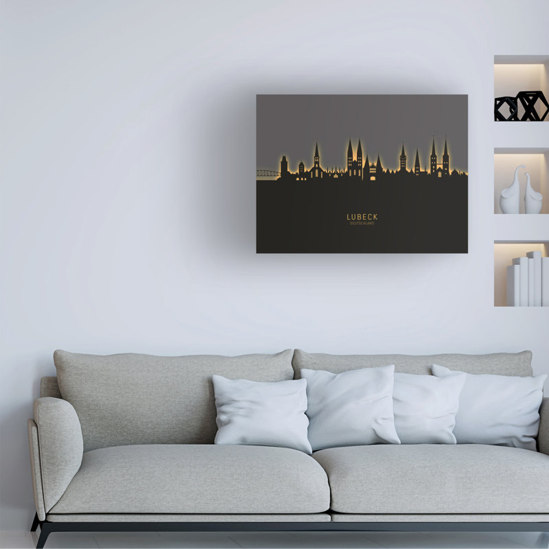 Art sur toile Michael Lubpsett «Lubeck Allemagne Skyline Glow II», H 18 po x l 24 po x P 2 po