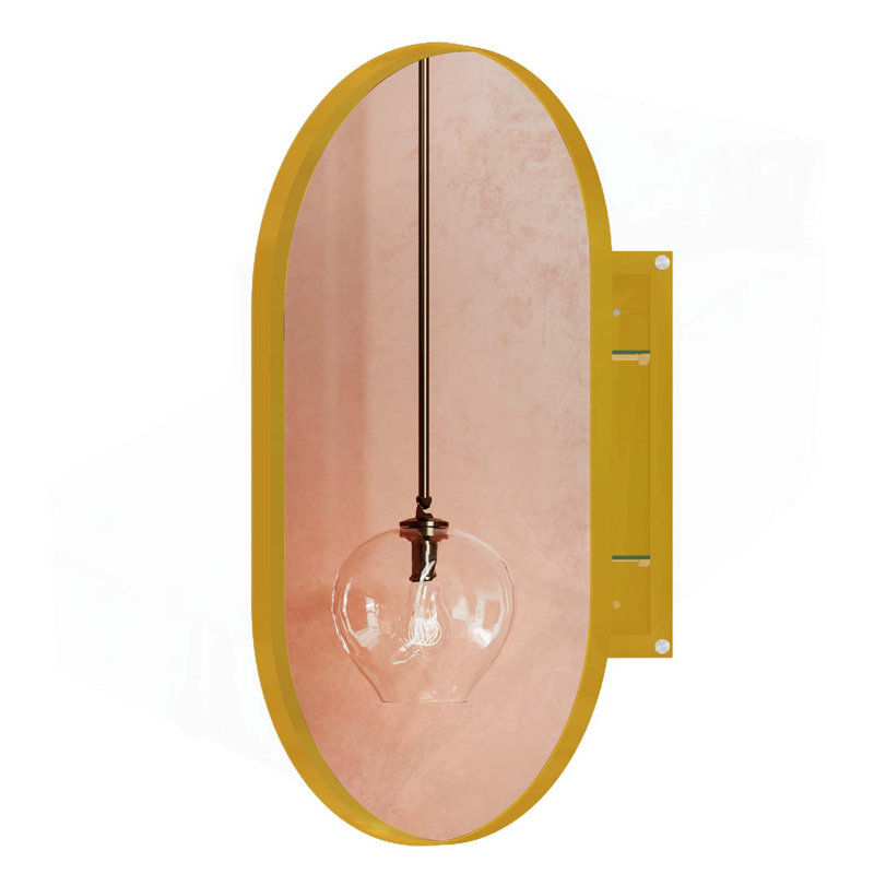 Armoire de salle de bain polyvalente avec cadre en métal avec miroir et tablettes réglables pour le rangement, Doré