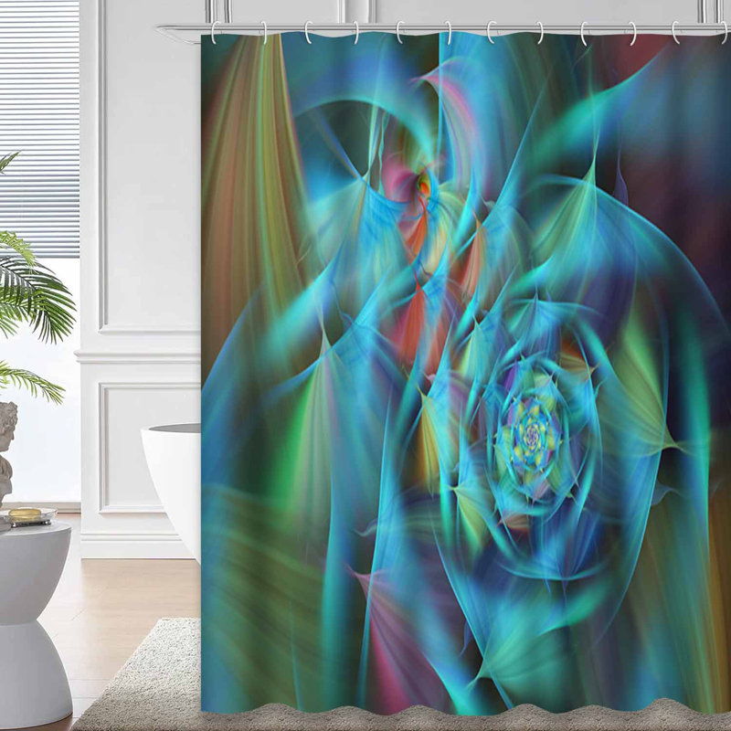 Abstrait fleur exotique bleu fantaisie fractale psychédélique avec 12 crochets, L 72 po x l 84 po