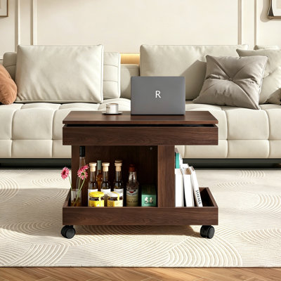 Modern 26.77" Rolling Side Table With Wheels, End Table Bedside Table With Storage Shelf