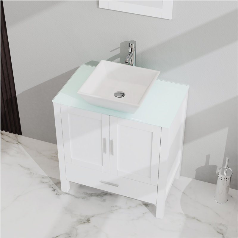 Meuble-lavabo de salle de bain avec lavabo et miroir, Blanc
