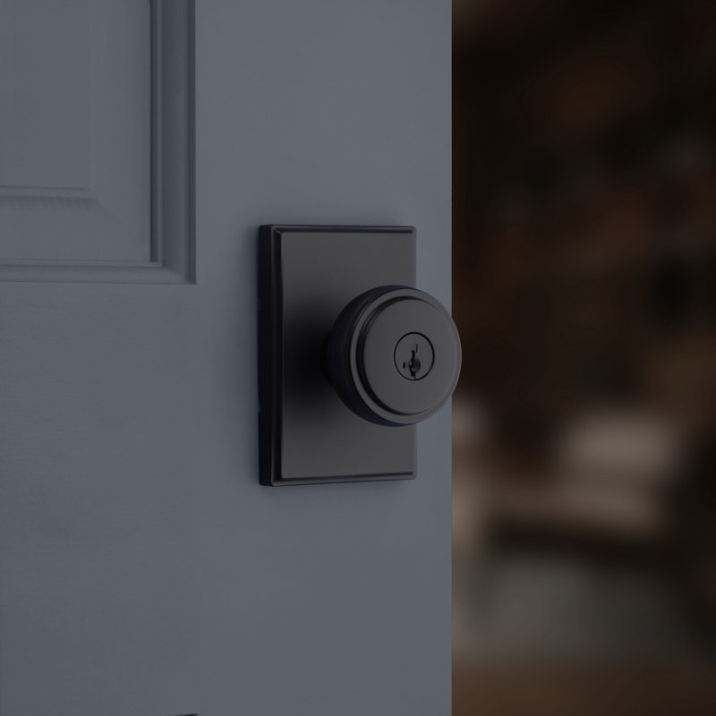 Sora Keyed Entry Knob w/ Rectangular Rose featuring SmartKey Security, Matte Black