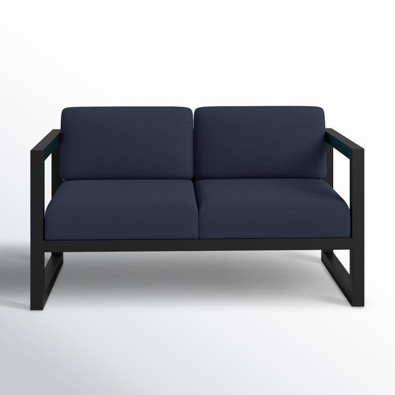 Smith 57" Outdoor Loveseat with Sunbrella® Cushions, Spectrum Indigo Sunbrella®, Black