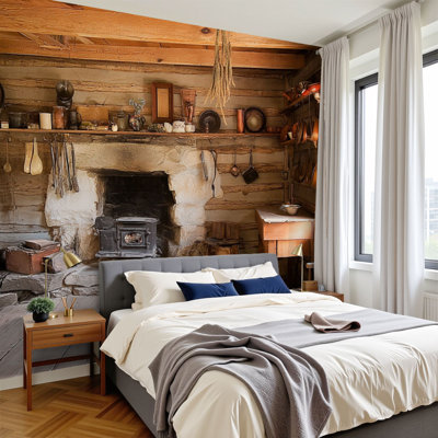 Peel and Stick Wallpaper 96" W x 69" H Modern Self Adhesive Wall Mural for Bedroom Rustic Cabin Country Landscape