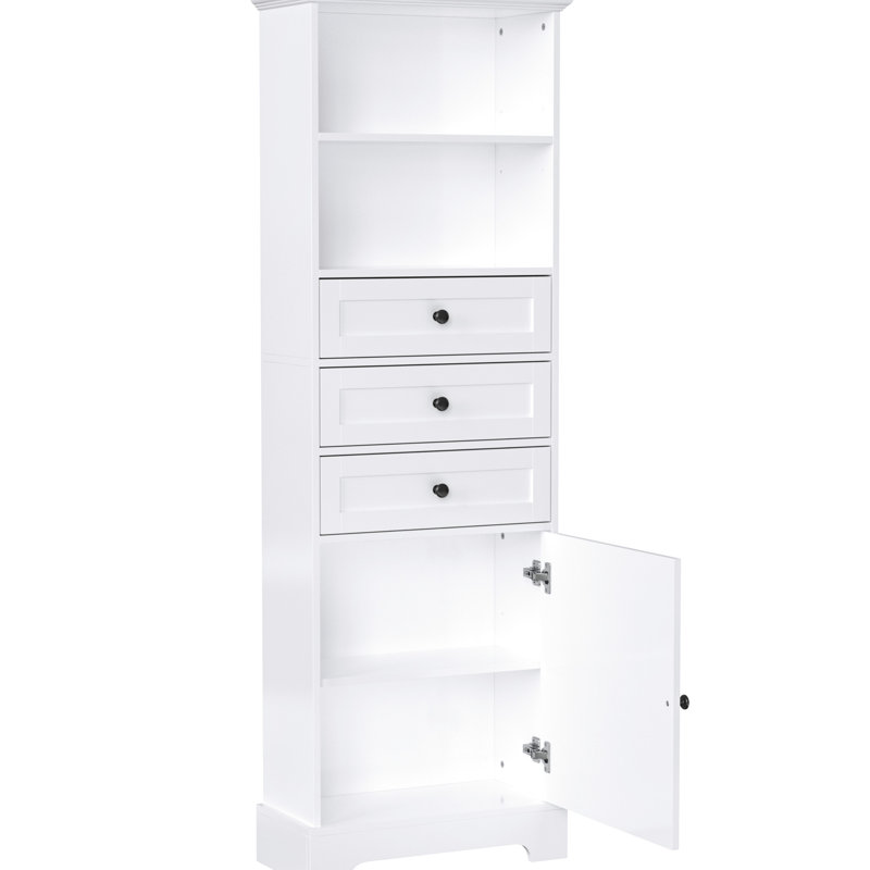 3 White Storage Cabinet - Adjustable Shelves, , Fits Different Decor Styles With 3 Drawers Toppling