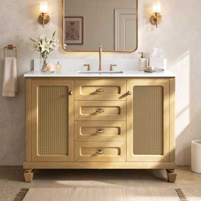 Meuble-lavabo simple autoportant 48 po avec comptoir en marbre d'ingénierie, lavabo en céramique, dosseret