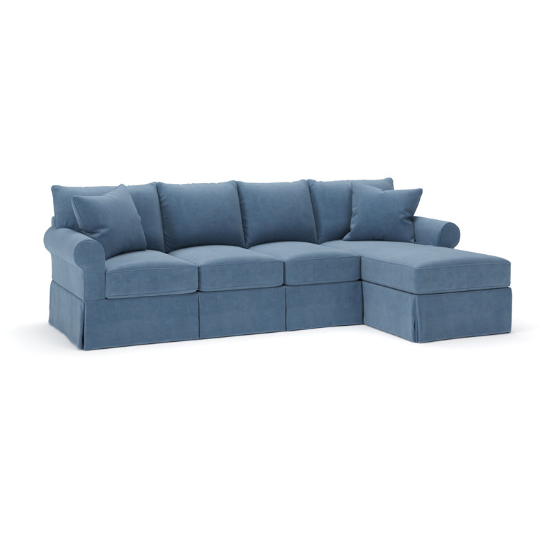 Amari Slipcovered Sectional with Sleeper Sofa, Right Hand Facing, Bella Ocean Performance Velvet