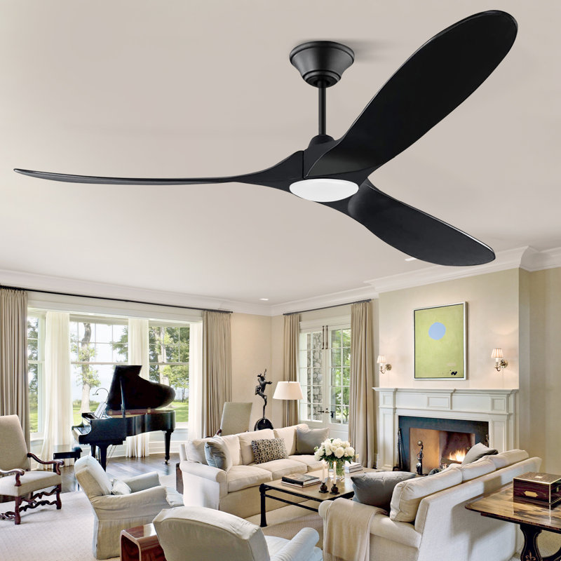 3 - Blade Modern Solid Wood Ceiling Fan With Light And Remote Control, 70", Black