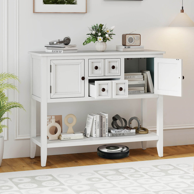 Buffet Sideboard Cabinet Entryway Console Table with 2 Doors and 2 Drawers White, White