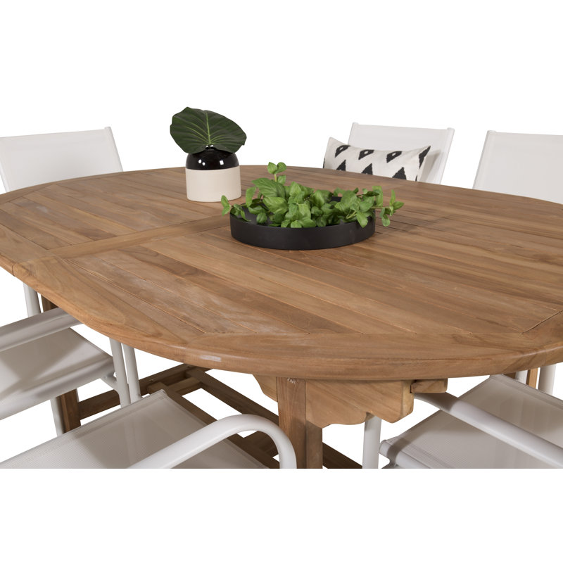 Baek 6 - Person Teak Patio Dining Set with Extendable Rectangular Table