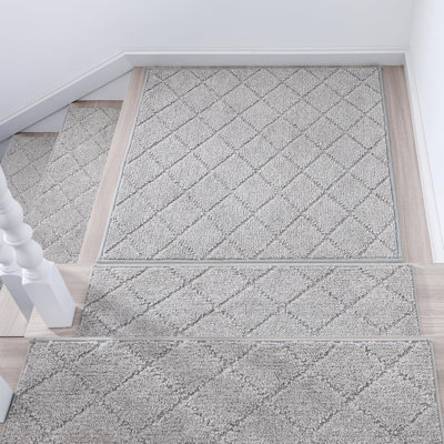 Bordure de marche antidérapante d'angle pour escalier intérieur, 76 x 76 cm, envers 100 % polyester TPE, gris