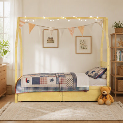Structure de lit simple pour enfants, lit Montessori avec 2 tiroirs de rangement, lit simple en bois avec tête de lit, aucun sommier requis, assemblage facile