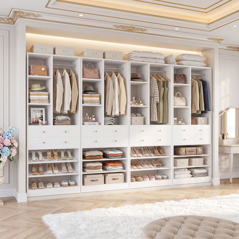 112" FT Closet Organizer System with Drawers and Shelves, 112"W, White